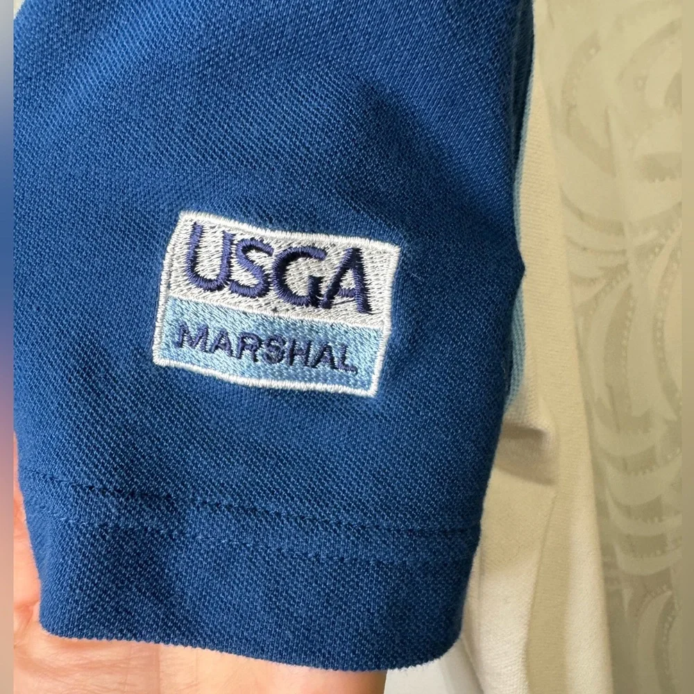 ⛳️ USGA Marshal Blue and White Polo Shirt US Open 2008 Torrey Pines Golf Logo - Picture 2 of 6